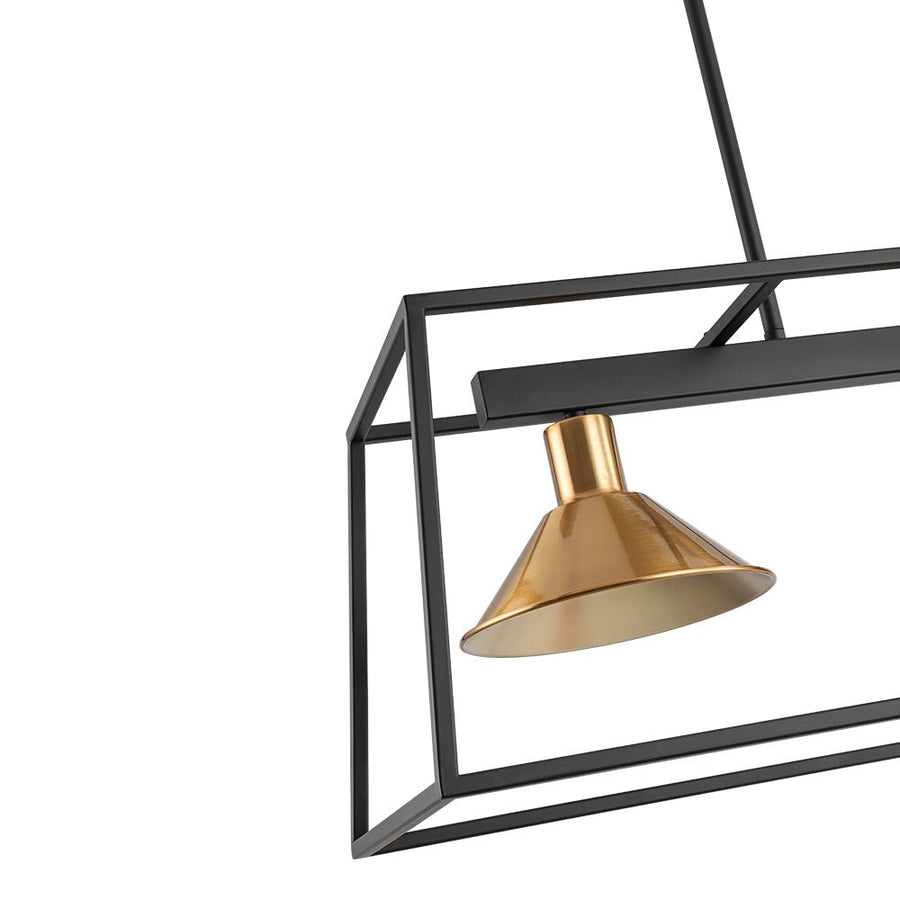 Farmhouze Light - Modern Farmhouse 3 - Light Rectangle Linear Island Chandelier - Chandelier - Black + Brass - 
