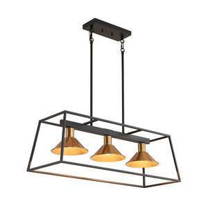 Farmhouze Light - Modern Farmhouse 3 - Light Rectangle Linear Island Chandelier - Chandelier - Black + Brass - 
