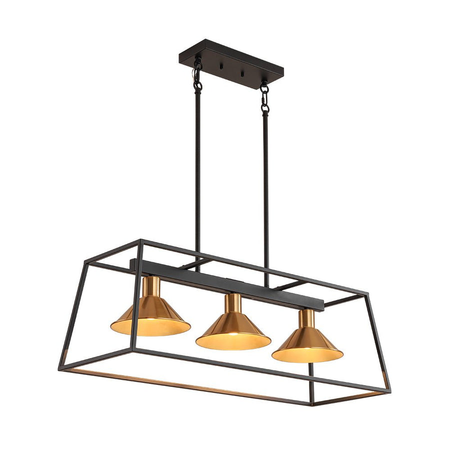 Farmhouze Light - Modern Farmhouse 3 - Light Rectangle Linear Island Chandelier - Chandelier - Black + Brass - 