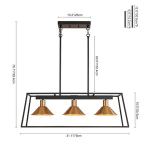 Farmhouze Light - Modern Farmhouse 3 - Light Rectangle Linear Island Chandelier - Chandelier - Black + Brass - 