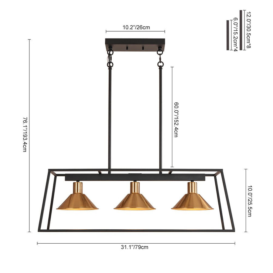 Farmhouze Light - Modern Farmhouse 3 - Light Rectangle Linear Island Chandelier - Chandelier - Black + Brass - 