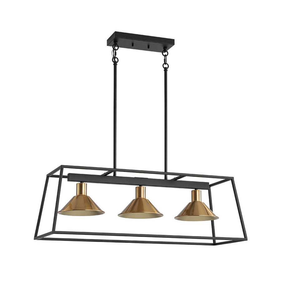 Farmhouze Light - Modern Farmhouse 3 - Light Rectangle Linear Island Chandelier - Chandelier - Black + Brass - 