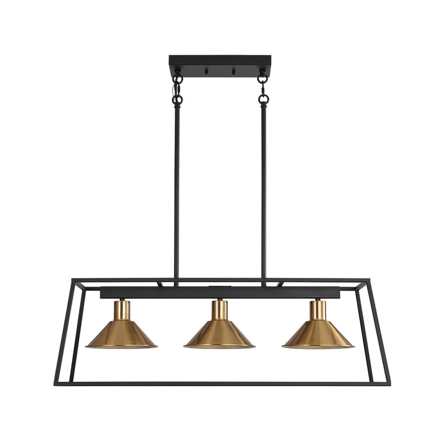 Farmhouze Light - Modern Farmhouse 3 - Light Rectangle Linear Island Chandelier - Chandelier - Black + Brass - 