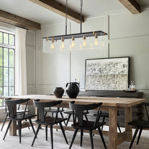 Farmhouze Light - Modern Farmhouse 5 - Light Glass Box Rectangle Island Chandelier - Chandelier - 5 - Light - 