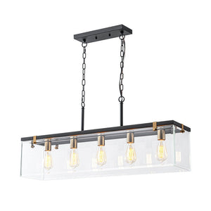 Farmhouze Light - Modern Farmhouse 5 - Light Glass Box Rectangle Island Chandelier - Chandelier - 5 - Light - 