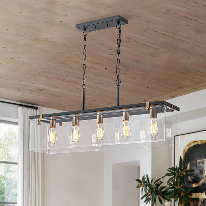 Farmhouze Light - Modern Farmhouse 5 - Light Glass Box Rectangle Island Chandelier - Chandelier - 5 - Light - 