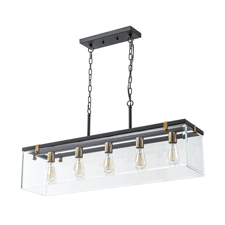 Farmhouze Light - Modern Farmhouse 5 - Light Glass Box Rectangle Island Chandelier - Chandelier - 5 - Light - 