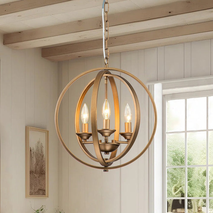 Farmhouze Light - Modern Farmhouse Candle Style Metal Orb Chandelier - Chandelier - Brass - 