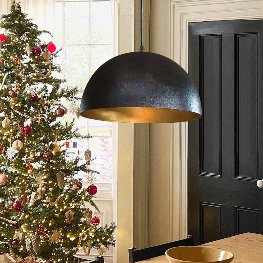 Farmhouze Light - Modern Farmhouse Oversized Dome Pendant - Chandelier - Black - 15 in. - M