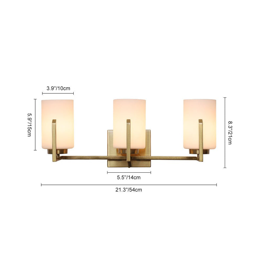 Farmhouze Light - Modern Gold Opal Glass Shade 3 - Light Vanity Lamp - Wall Sconce - Gold - 