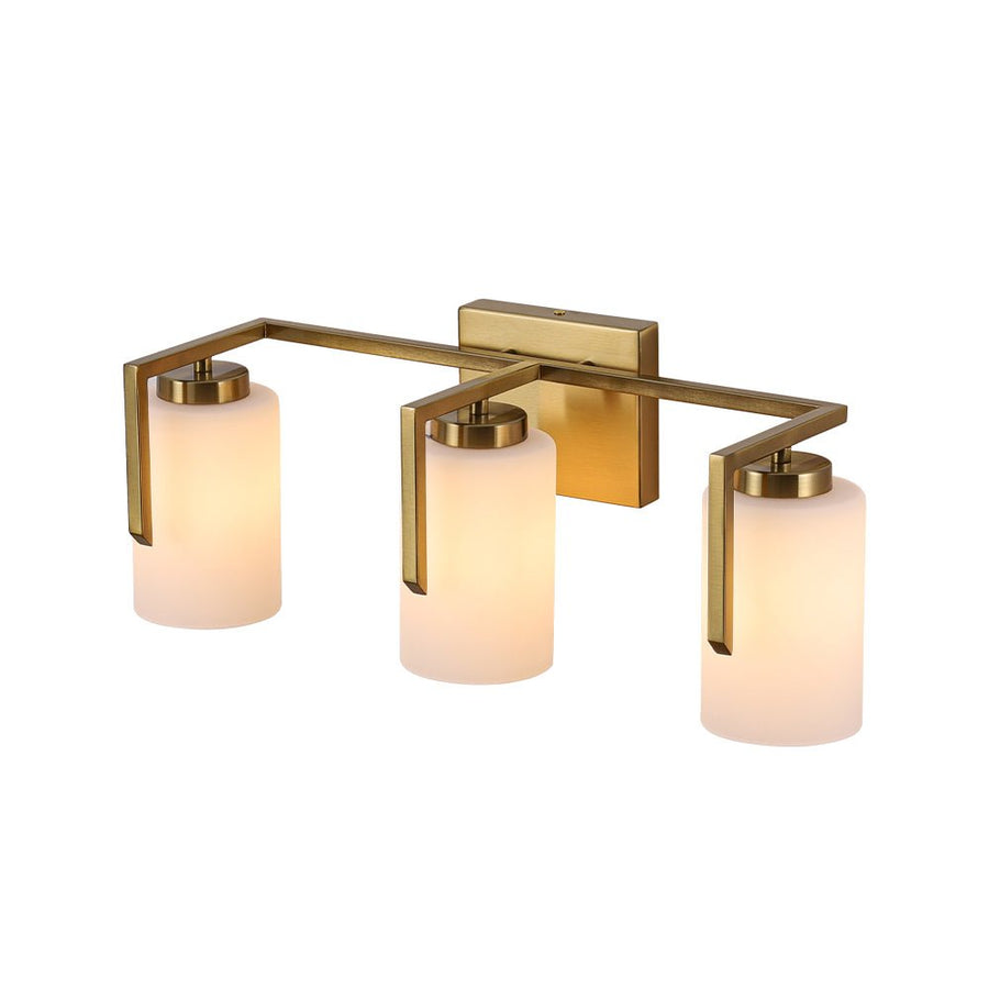 Farmhouze Light - Modern Gold Opal Glass Shade 3 - Light Vanity Lamp - Wall Sconce - Gold - 
