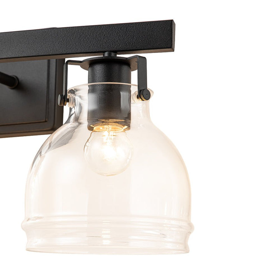 Farmhouze Light - Modern Mid - Century 3 - Light Clear Glass Vanity Wall Lamp - Wall Sconce - Black - 