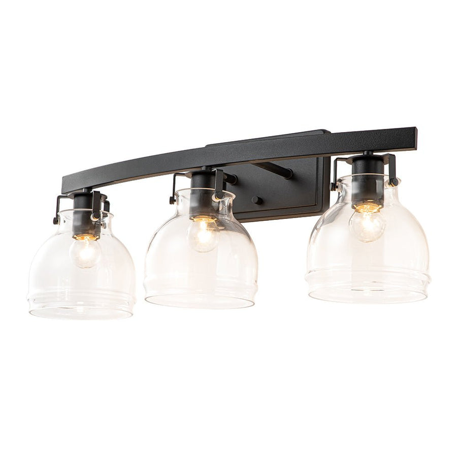 Farmhouze Light - Modern Mid - Century 3 - Light Clear Glass Vanity Wall Lamp - Wall Sconce - Black - 