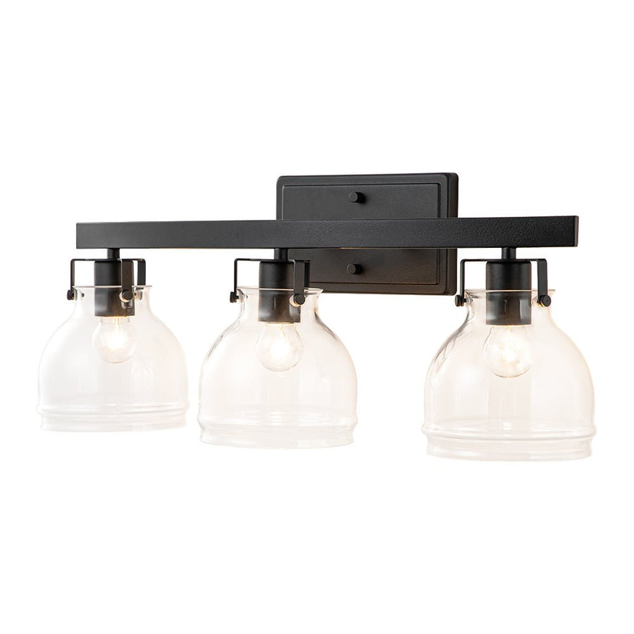 Farmhouze Light - Modern Mid - Century 3 - Light Clear Glass Vanity Wall Lamp - Wall Sconce - Black - 