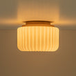 Load image into Gallery viewer, Farmhouze Light-Modern Milky Glass Round Pleated Drum Semi Flush Mount-Ceiling Light-Brass-
