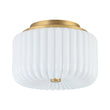 Load image into Gallery viewer, Farmhouze Light-Modern Milky Glass Round Pleated Drum Semi Flush Mount-Ceiling Light-Brass-
