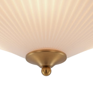 Farmhouze Light - Modern Round Ribbed White Glass Conical Semi Flush Light - Ceiling Light - Brass - 