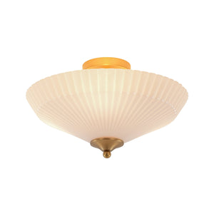 Farmhouze Light - Modern Round Ribbed White Glass Conical Semi Flush Light - Ceiling Light - Brass - 