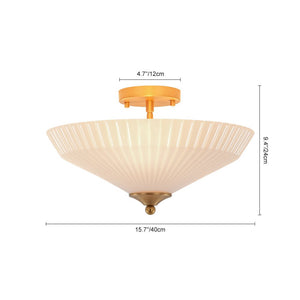 Farmhouze Light - Modern Round Ribbed White Glass Conical Semi Flush Light - Ceiling Light - Brass - 