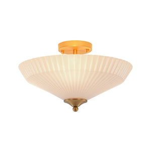 Farmhouze Light - Modern Round Ribbed White Glass Conical Semi Flush Light - Ceiling Light - Brass - 