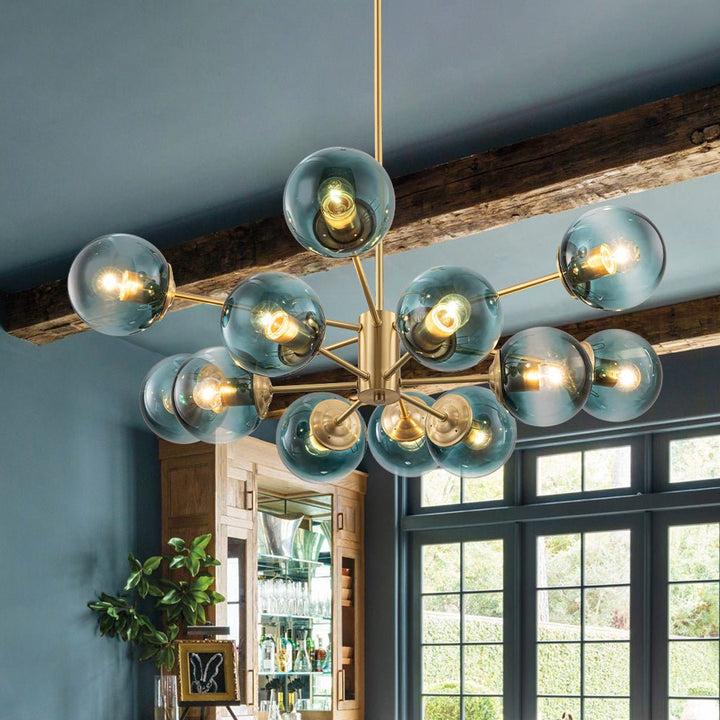 Farmhouze Light - Modern Sputnik Gradual Blue Glass Globe Bubble Chandelier - Chandelier - Brass - 