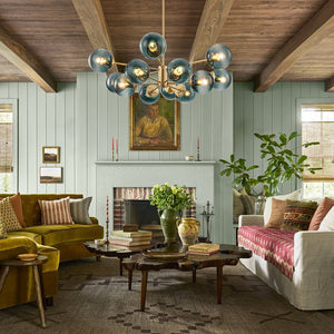 Farmhouze Light - Modern Sputnik Gradual Blue Glass Globe Bubble Chandelier - Chandelier - Brass - 