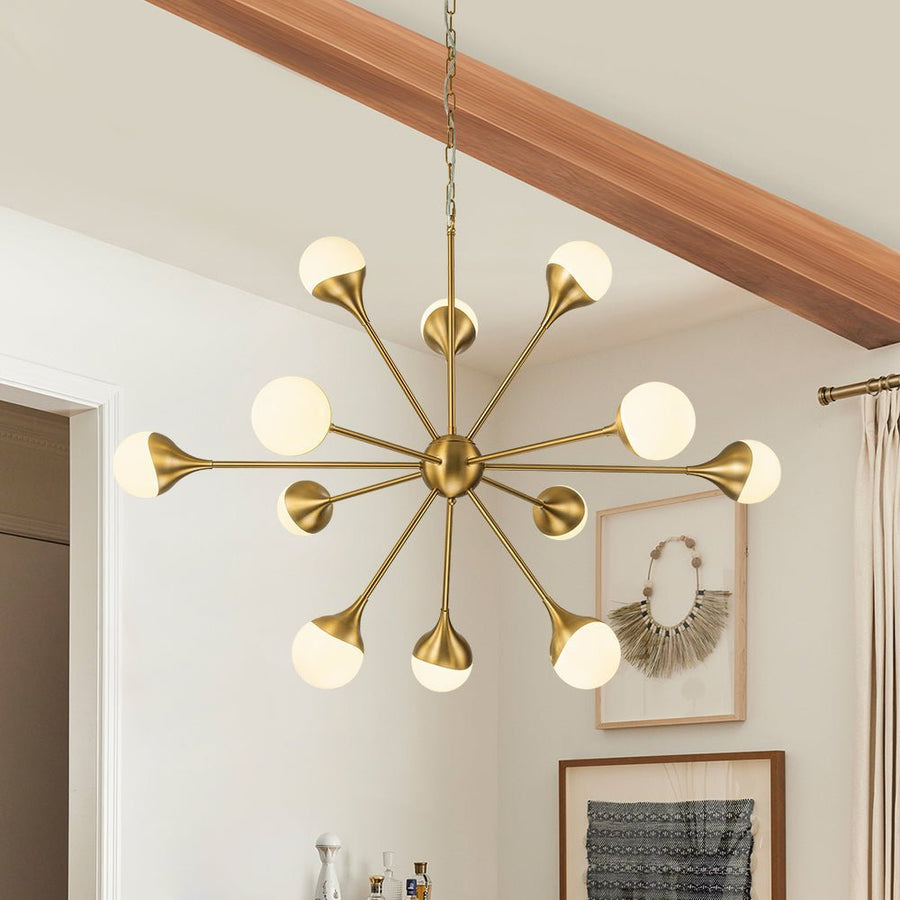 Farmhouze Light-OpenBox-12-Light Mid-century Brass Sphere Sputnik Chandelier-Chandelier-Brass-