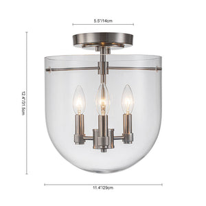 Farmhouze Light-OpenBox-3-Light Wide Bowl Glass Semi Flush Ceiling Light-Ceiling Light-Nickel-3-Light