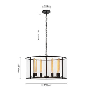 Farmhouze Light-OpenBox-8-Light Vintage Glass Wide Drum Lantern Pendant-Chandelier-Black-