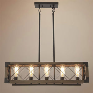 Farmhouze Light - OpenBox - Farmhouse Rectangle Wood Cage 5 Light Cross - iron Chandelier - Chandelier - 