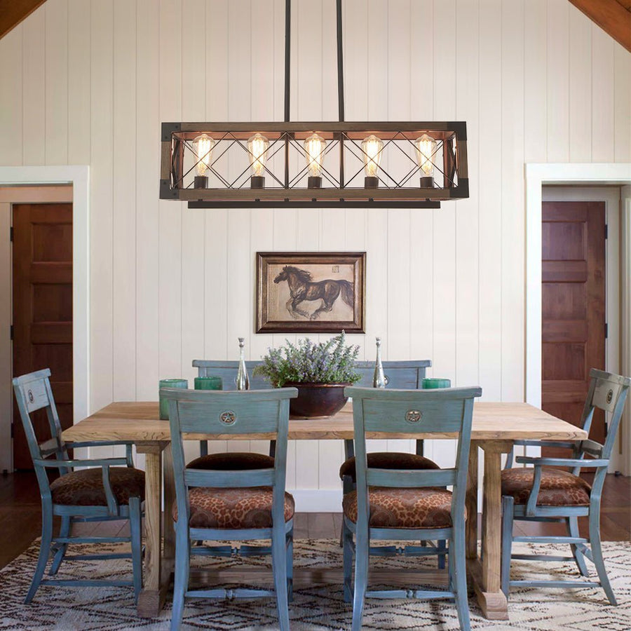 Farmhouze Light - OpenBox - Farmhouse Rectangle Wood Cage 5 Light Cross - iron Chandelier - Chandelier - 