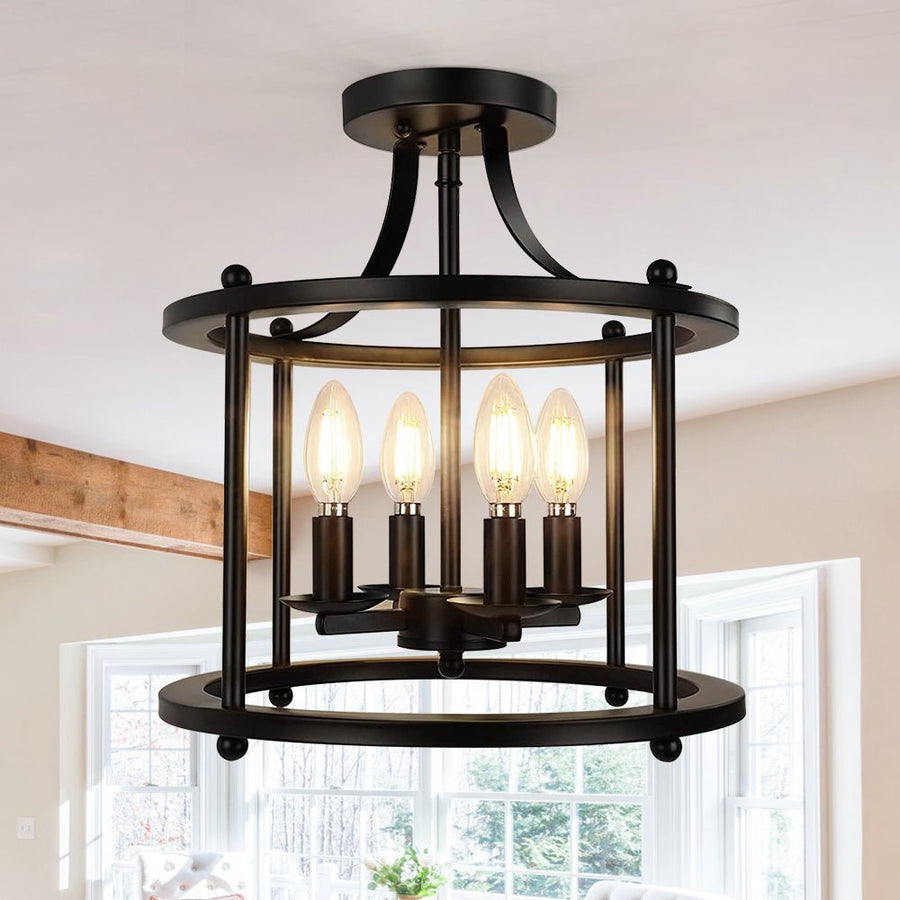 Farmhouze Light-OpenBox-Farmhouse Round Lantern Semi Flush Mount-Ceiling Light--