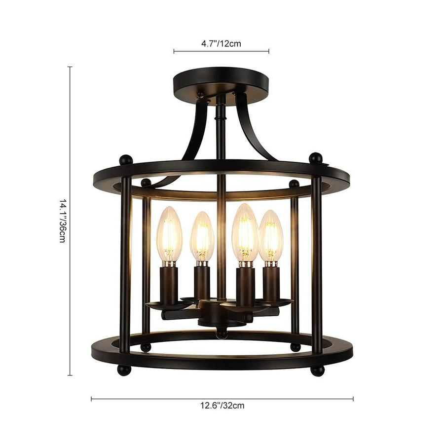 Farmhouze Light-OpenBox-Farmhouse Round Lantern Semi Flush Mount-Ceiling Light--