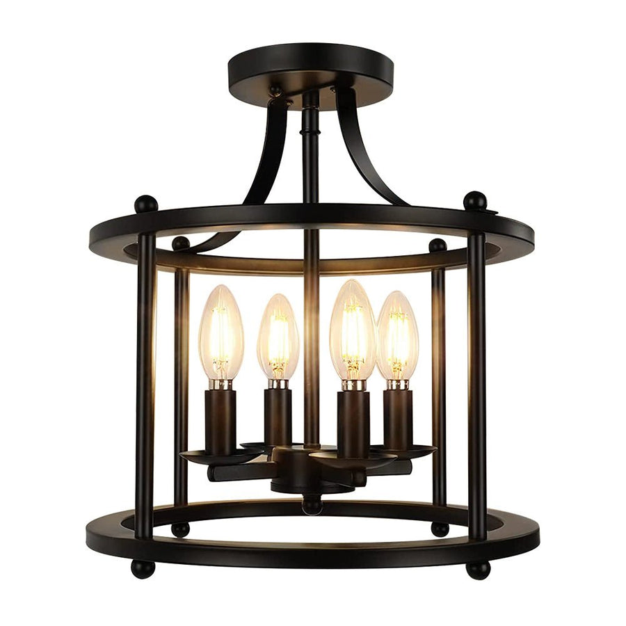 Farmhouze Light-OpenBox-Farmhouse Round Lantern Semi Flush Mount-Ceiling Light--