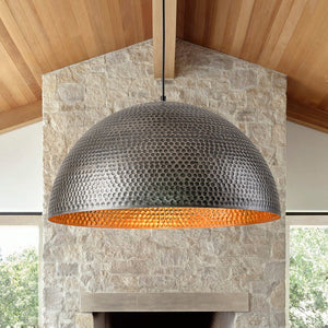 Farmhouze Light - OpenBox - Industrial 1 - Light Hammered Oversized Metal Dome Pendant - Chandelier - Dark Silver - 23in