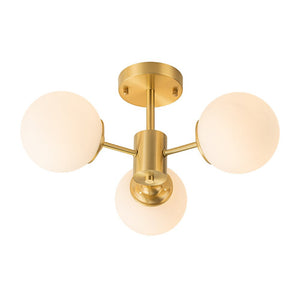 Farmhouze Light-OpenBox-Mid Century 3-Light Opal Glass Globe Ceiling Light--Brass-3-Light