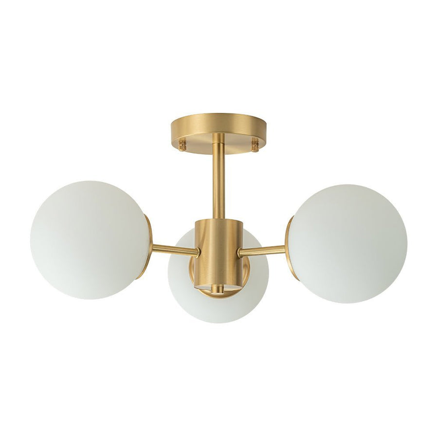 Farmhouze Light-OpenBox-Mid Century 3-Light Opal Glass Globe Ceiling Light--Brass-3-Light