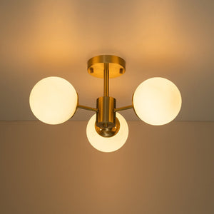 Farmhouze Light-OpenBox-Mid Century 3-Light Opal Glass Globe Ceiling Light--Brass-3-Light