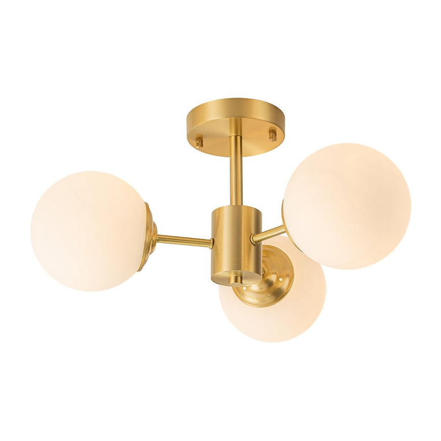 Farmhouze Light-OpenBox-Mid Century 3-Light Opal Glass Globe Ceiling Light--Brass-3-Light