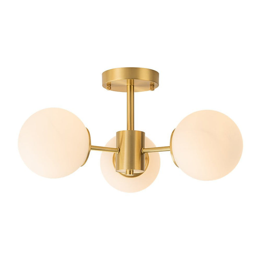 Farmhouze Light-OpenBox-Mid Century 3-Light Opal Glass Globe Ceiling Light--Brass-3-Light