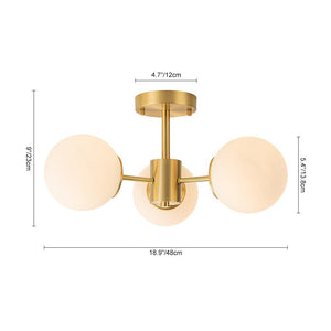 Farmhouze Light-OpenBox-Mid Century 3-Light Opal Glass Globe Ceiling Light--Brass-3-Light