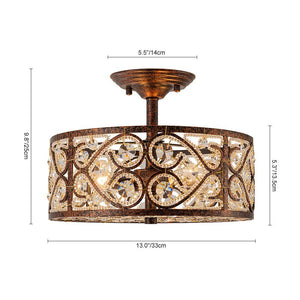 Farmhouze Light - OpenBox - Vintage Bronze Luxe Crystal Drum Lantern Ceiling Light - Ceiling Light - Copper - 