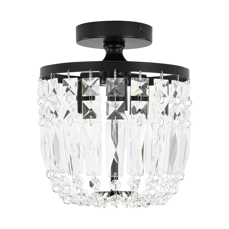 Farmhouze Light - Round Cutting Crystal Cage Black Semi Flush Light - Chandelier - Black - 