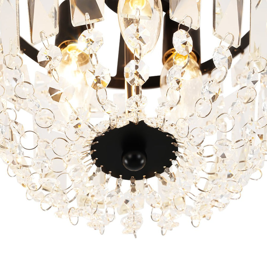Farmhouze Light - Round Cutting Crystal Cage Black Semi Flush Light - Chandelier - Black - 