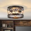 Load image into Gallery viewer, Farmhouze Light - Rustic Brown Hemp Rope Drum Lantern Semi Flush Mount - Ceiling Light - Oil - Rubbed Bronze - 

