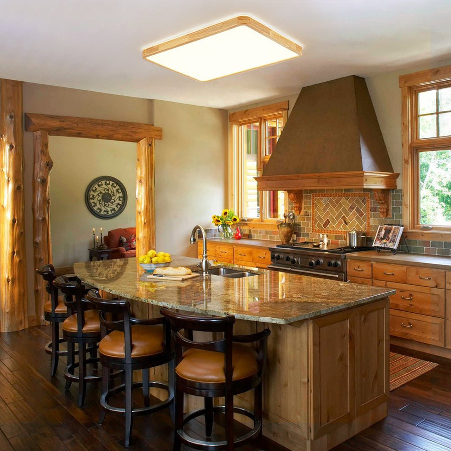 Farmhouze Light - Rustic Dimmable LED Wooden Large Rectangle Ceiling Light - Ceiling Light - 24.6 In - 