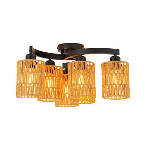 Farmhouze Light - Rustic Farmhouse Woven Rope Shade Semi Flush Mount - Ceiling Light - 3 Bulbs - 