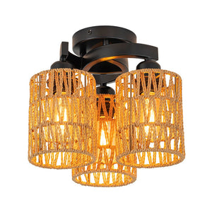 Farmhouze Light - Rustic Farmhouse Woven Rope Shade Semi Flush Mount - Ceiling Light - 3 Bulbs - 