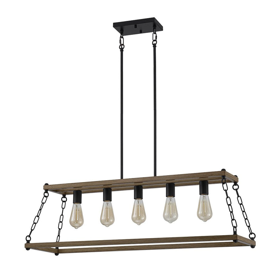 Farmhouze Light - Rustic Faux Wood Rectangular Frame Island Chandelier - Chandelier - 37.4 in. - 