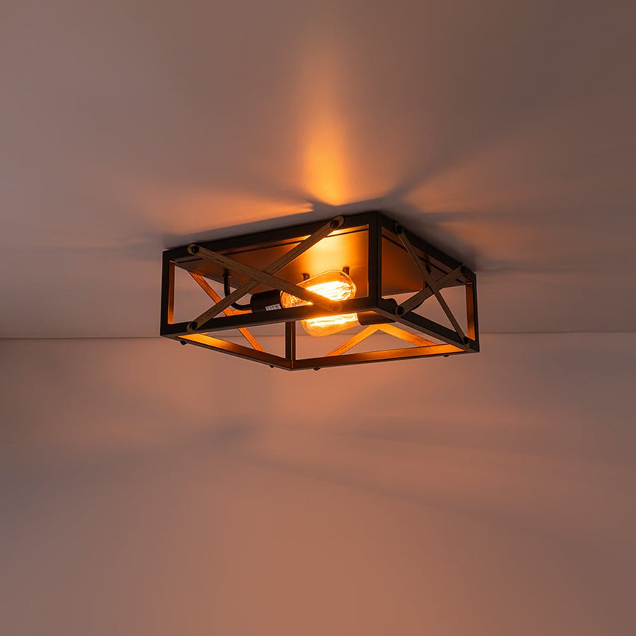 Farmhouze Light - Rustic Square Cage Flush Mount Ceiling Light Vintage - Ceiling Light - 2 - Light - 